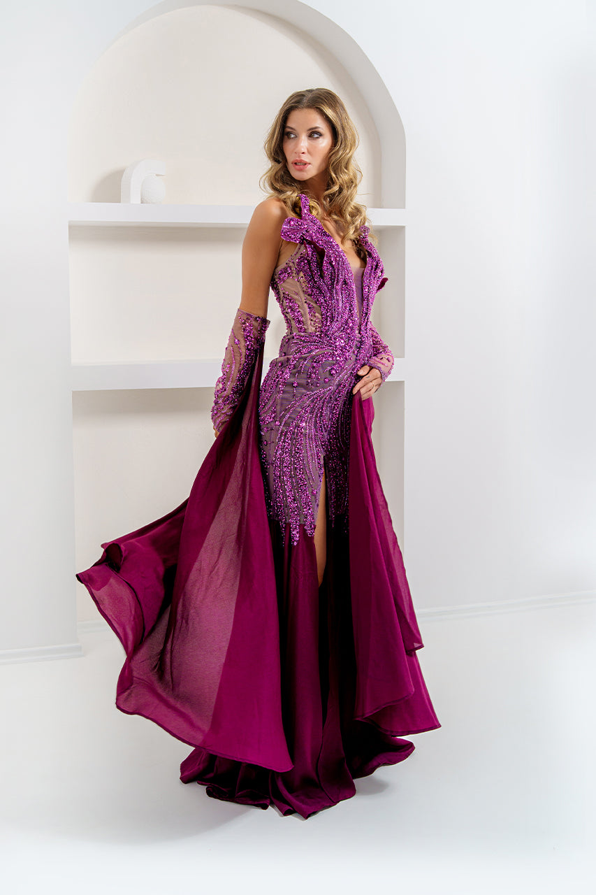 グリッターグリーンイブニングドレス