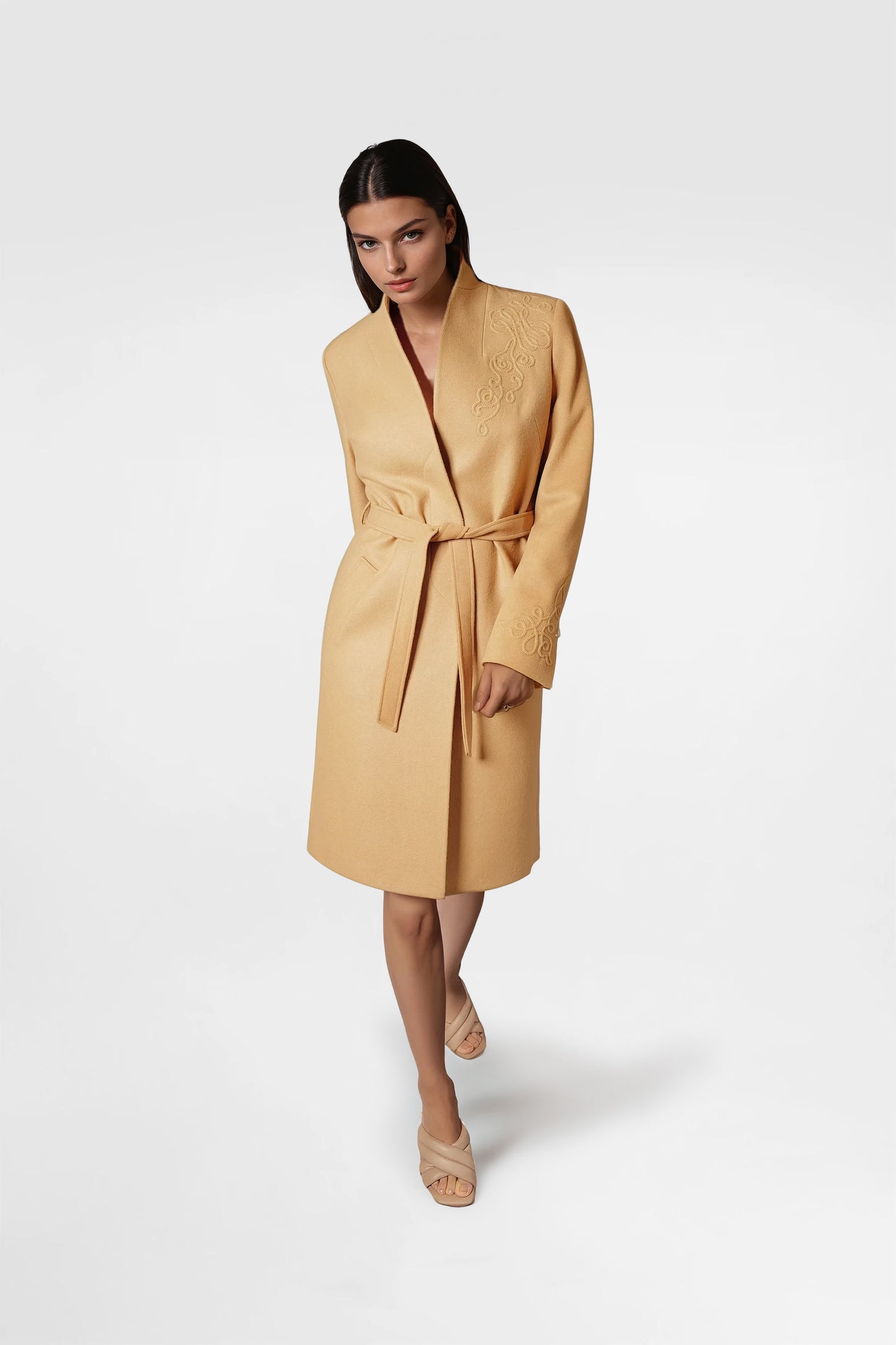 Camel Embroidery Wool Coat