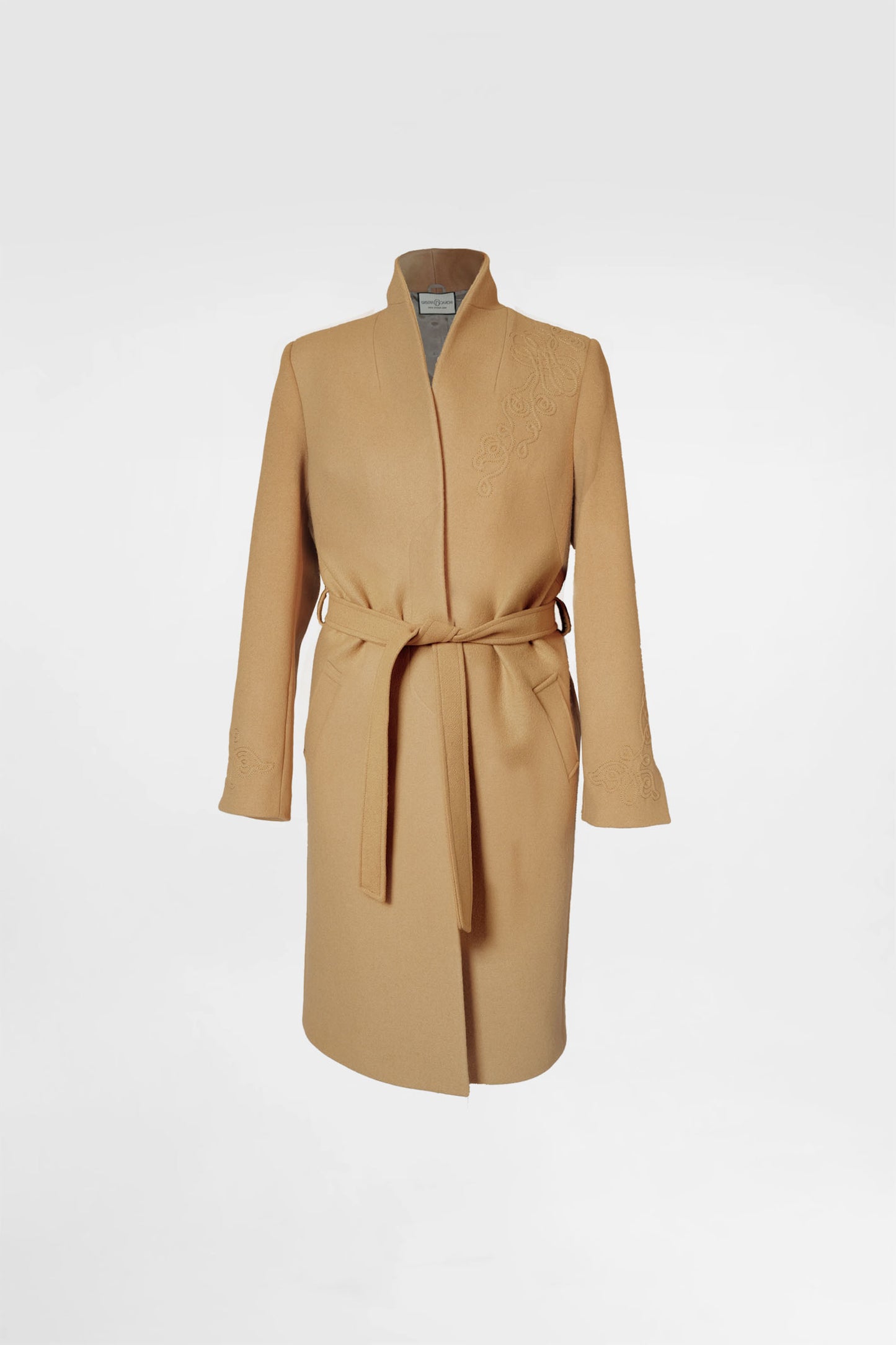 Camel Embroidery Wool Coat