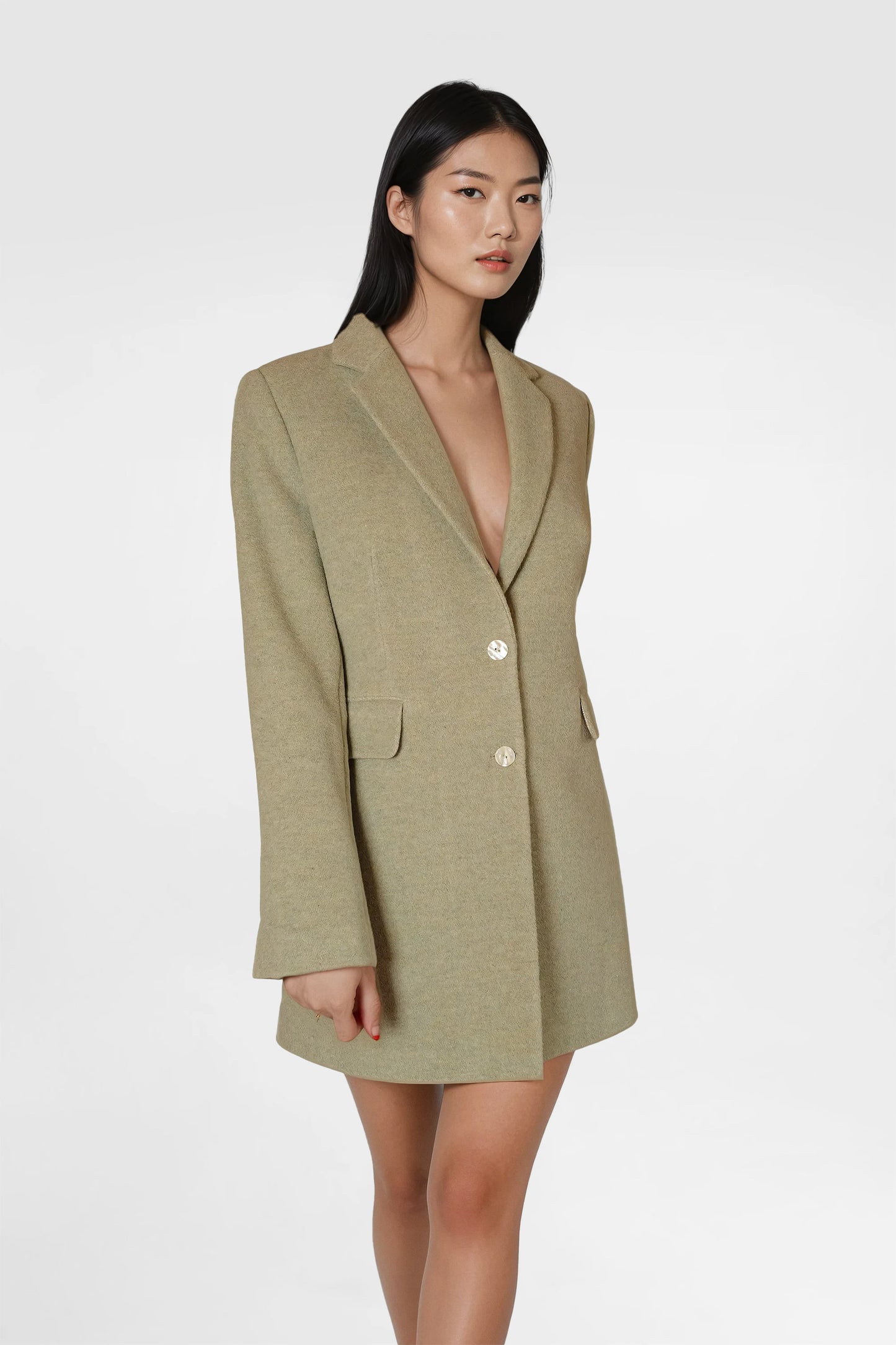 Olive Wool Blazer Coat