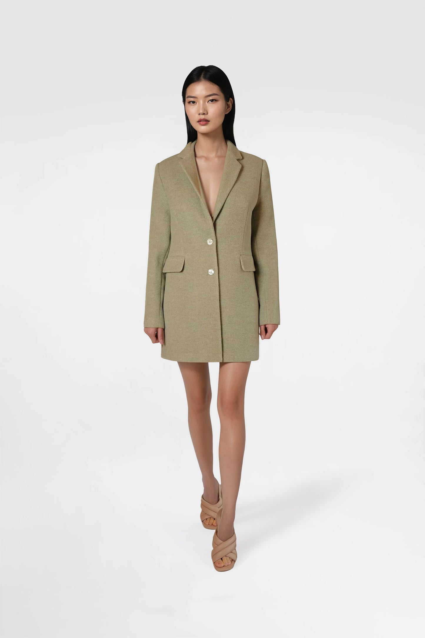 Olive Wool Blazer Coat