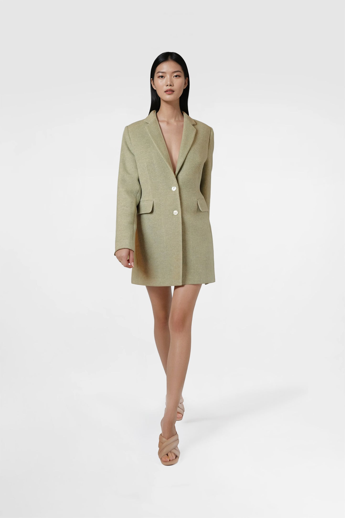 Olive Wool Blazer Coat