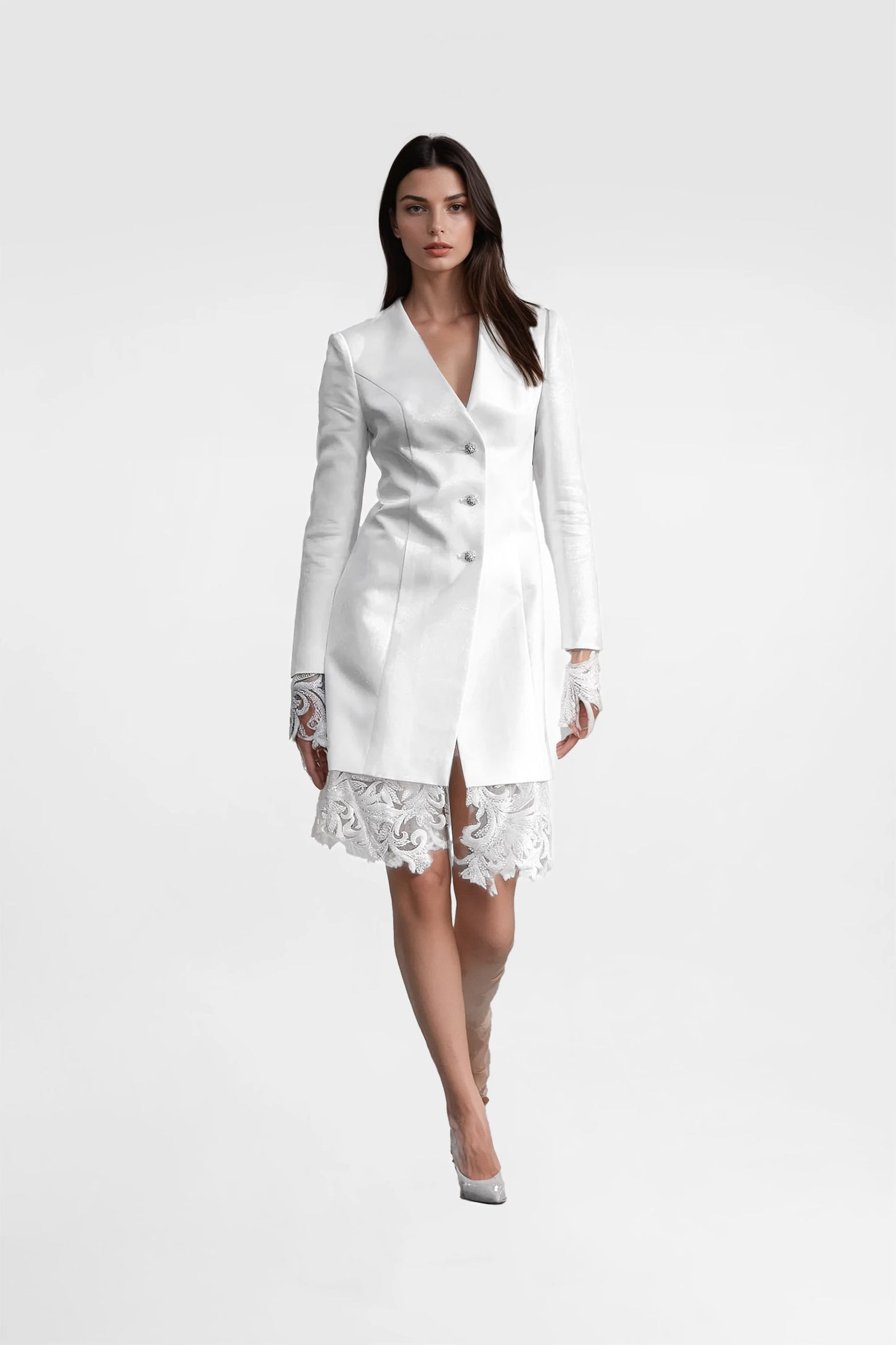 Timeless Pearl Lace Blazer Dress