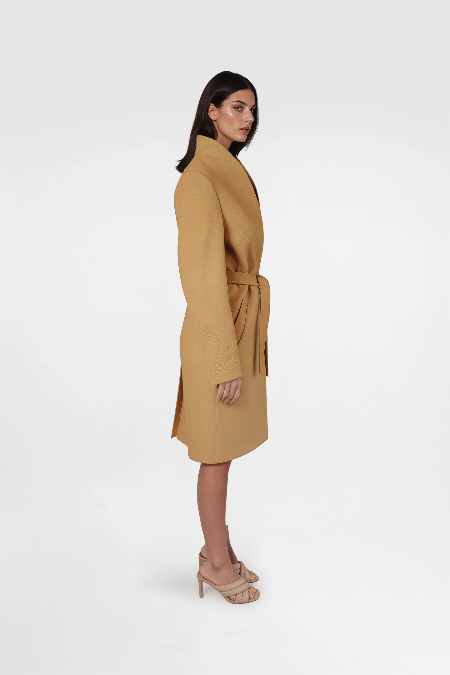 Camel Embroidery Wool Coat