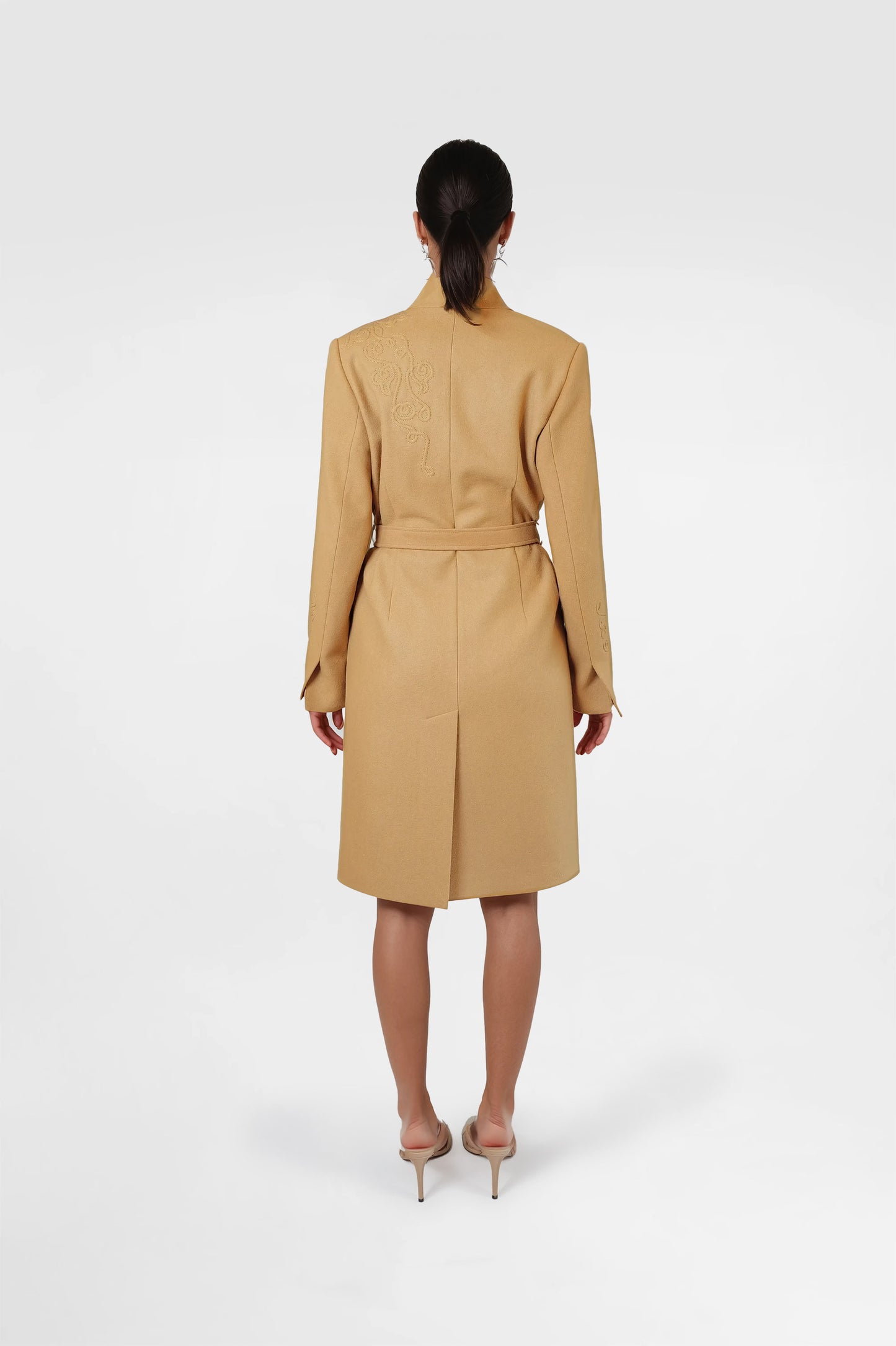 Camel Embroidery Wool Coat