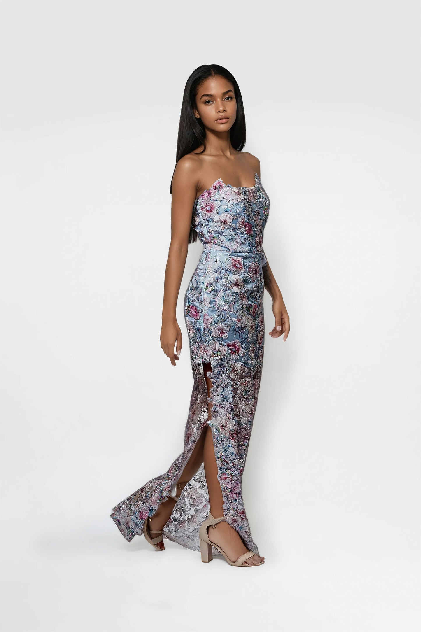 Vibrant Flower Evening Long Dress