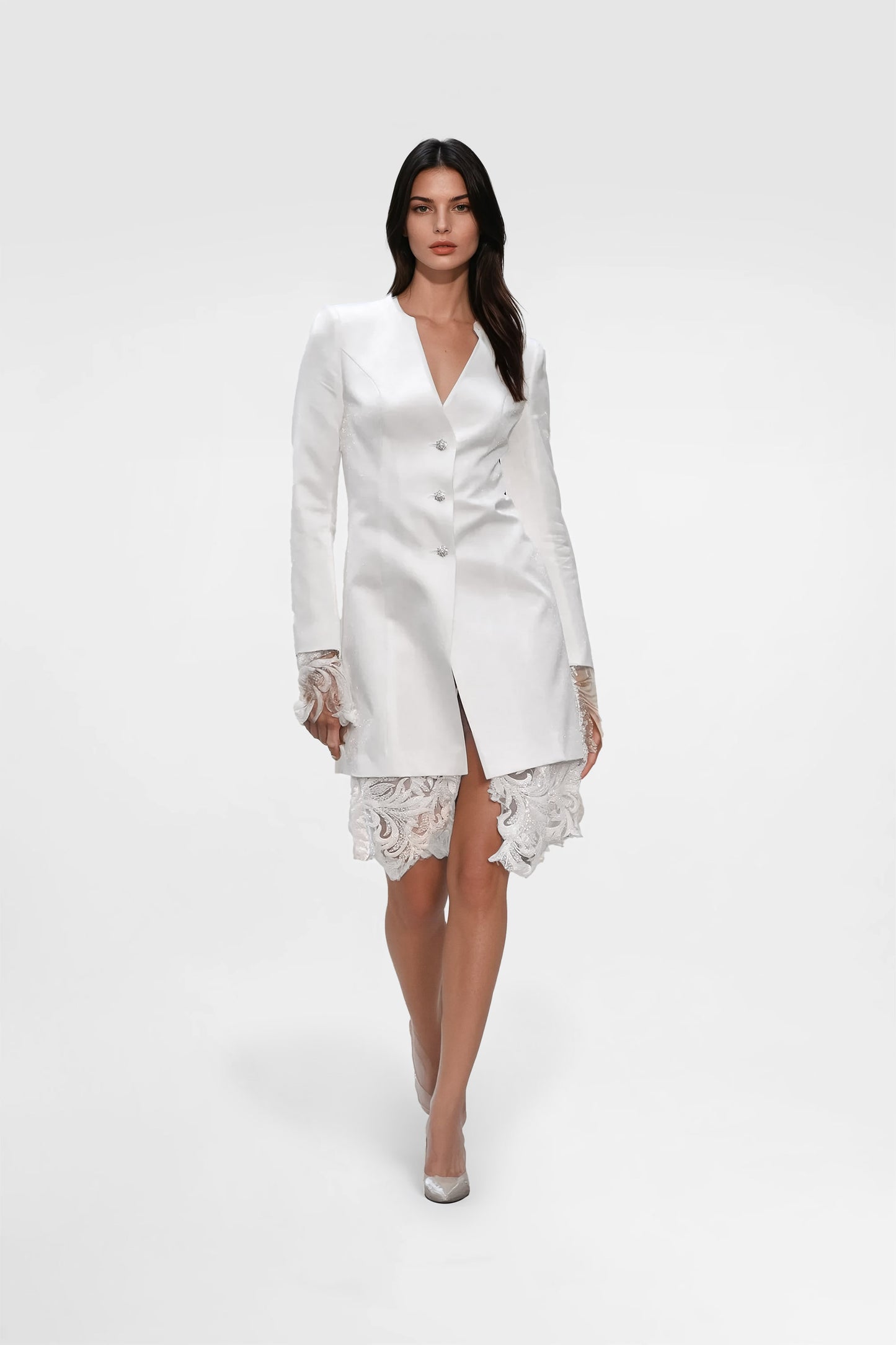 Timeless Pearl Lace Blazer Dress