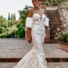 ORSOYA Bridal Dress: Train and skirt in full lace, bustier-style neckline.