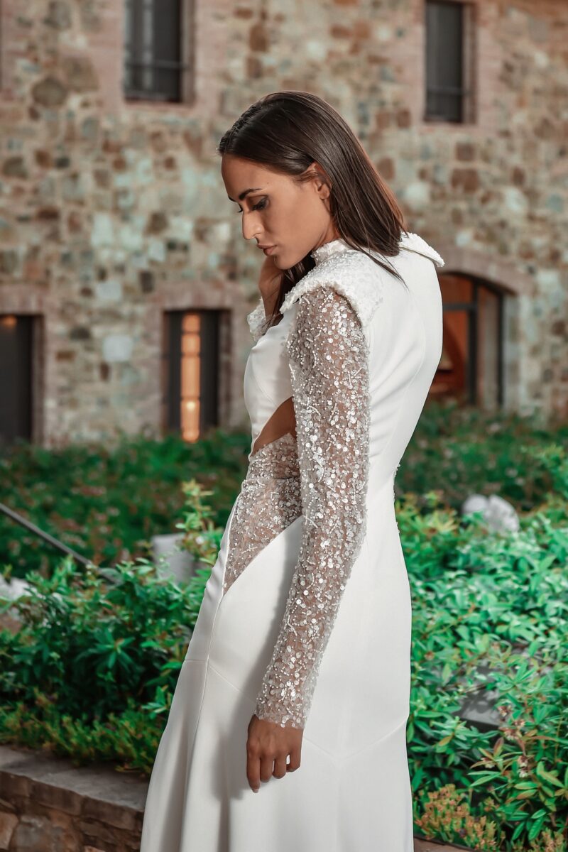 ORSOYA Bridal: High neck and shoulder pads wedding dress